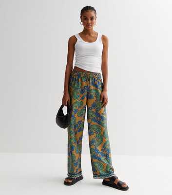 Multicoloured Paisley Print Wide Leg Trousers