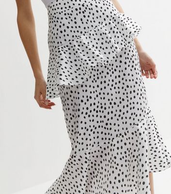 White Spot Ruffle Tiered Midi Skirt New Look