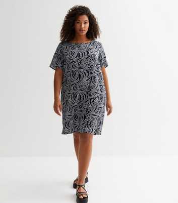 ONLY Curves Blue Abstract Short Sleeve Tunic Dress