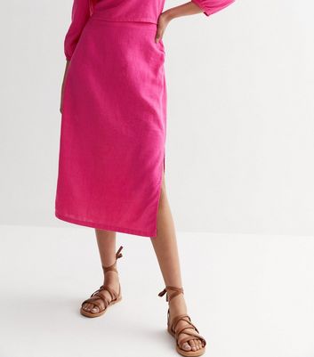 Bright pink midi skirt best sale