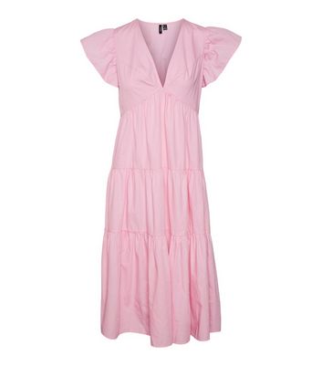 Vero Moda Pink Tiered Midi Dress New Look