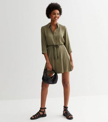 Khaki Belted Mini Shirt Dress | New Look