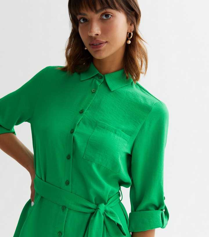 New Look Women's Dark Green Belted Mini Shirt Dress - UK 14