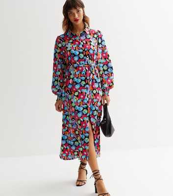 VILA Multicoloured Floral Belted Midi Shirt Dress