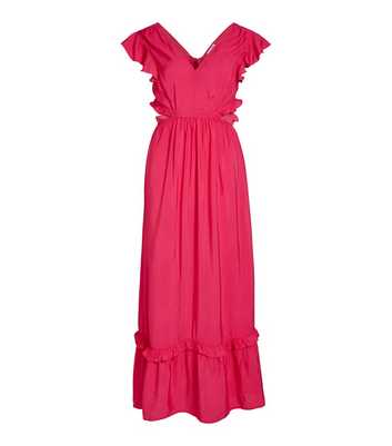 VILA Bright Pink Frill Sleeve Maxi Dress