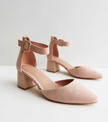 Pale Pink Suedette 2 Part Block Heel Court Shoes