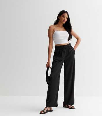 JDY Black Satin Wide Leg Trousers