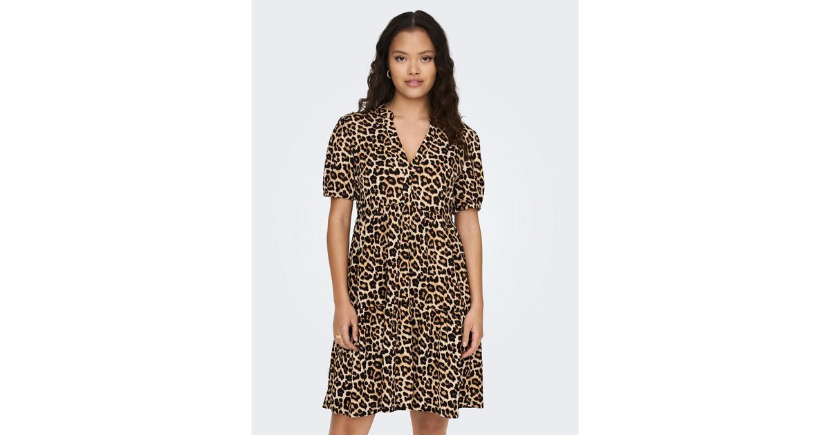 JDY Brown Leopard Print V Neck Smock Mini Dress | New Look