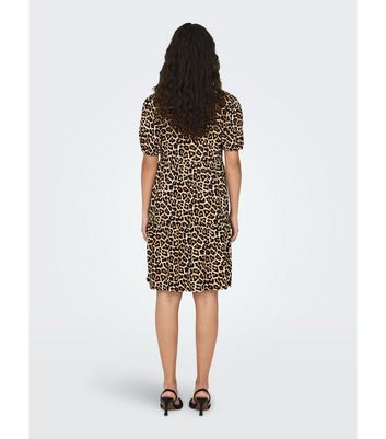 JDY Brown Leopard Print V Neck Smock Mini Dress New Look