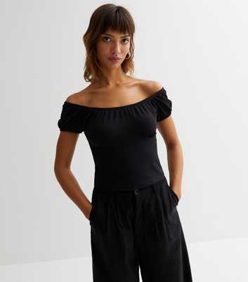 Black Puff Sleeve Bardot Top