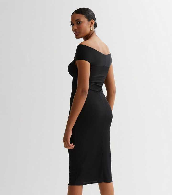 Black Bardot Twist Front Midi Bodycon Dress | New Look