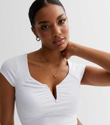 White Ruched Notch Crop Top