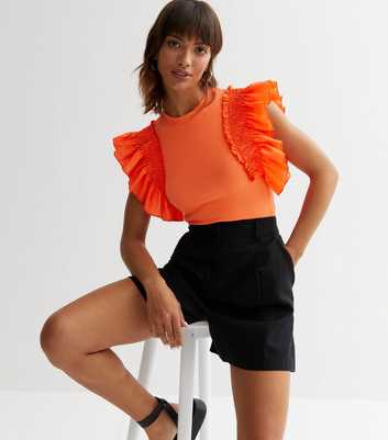 Bright Orange Jersey Frill Sleeve Bodysuit