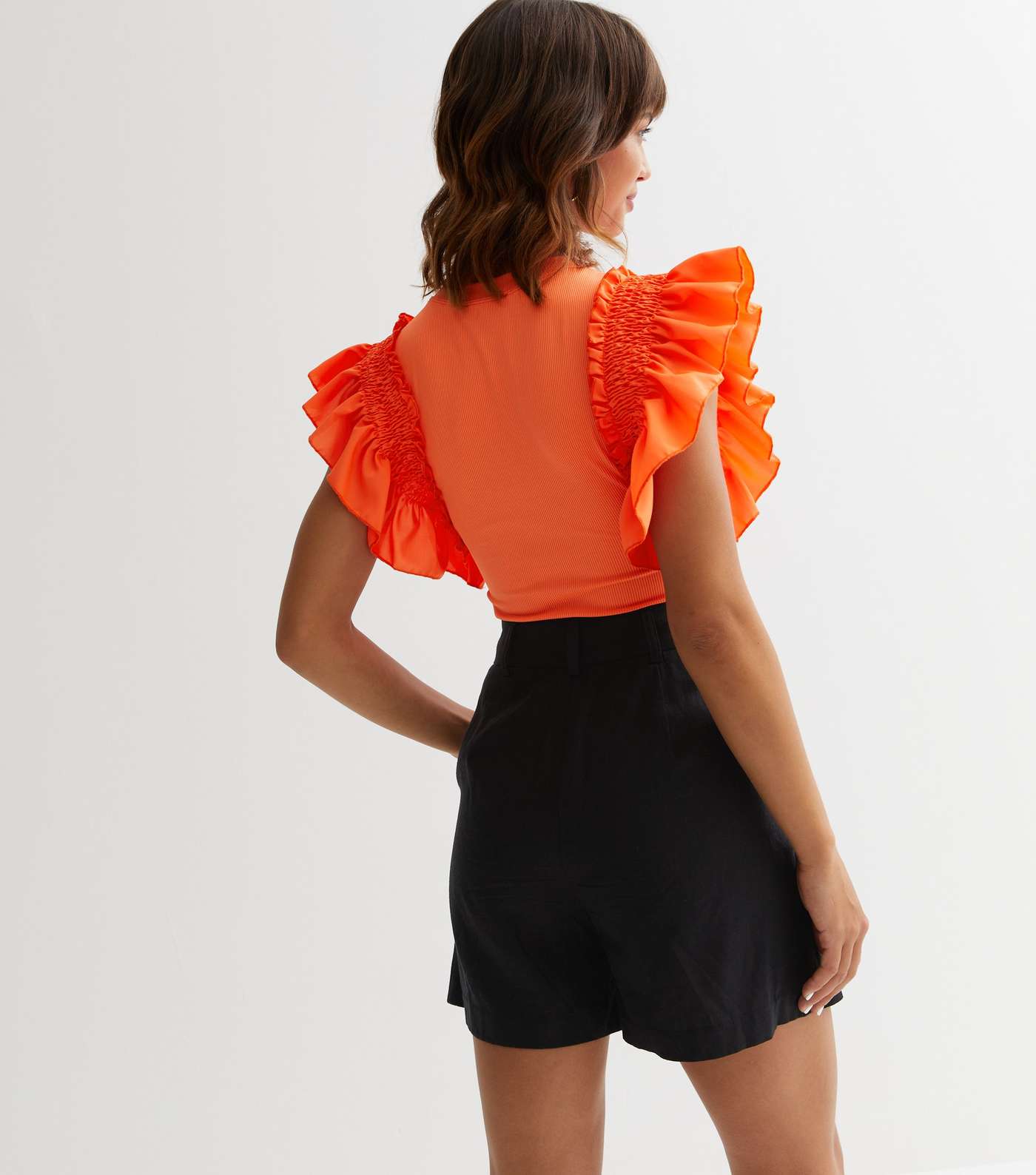 Bright Orange Jersey Frill Sleeve Bodysuit Image 4