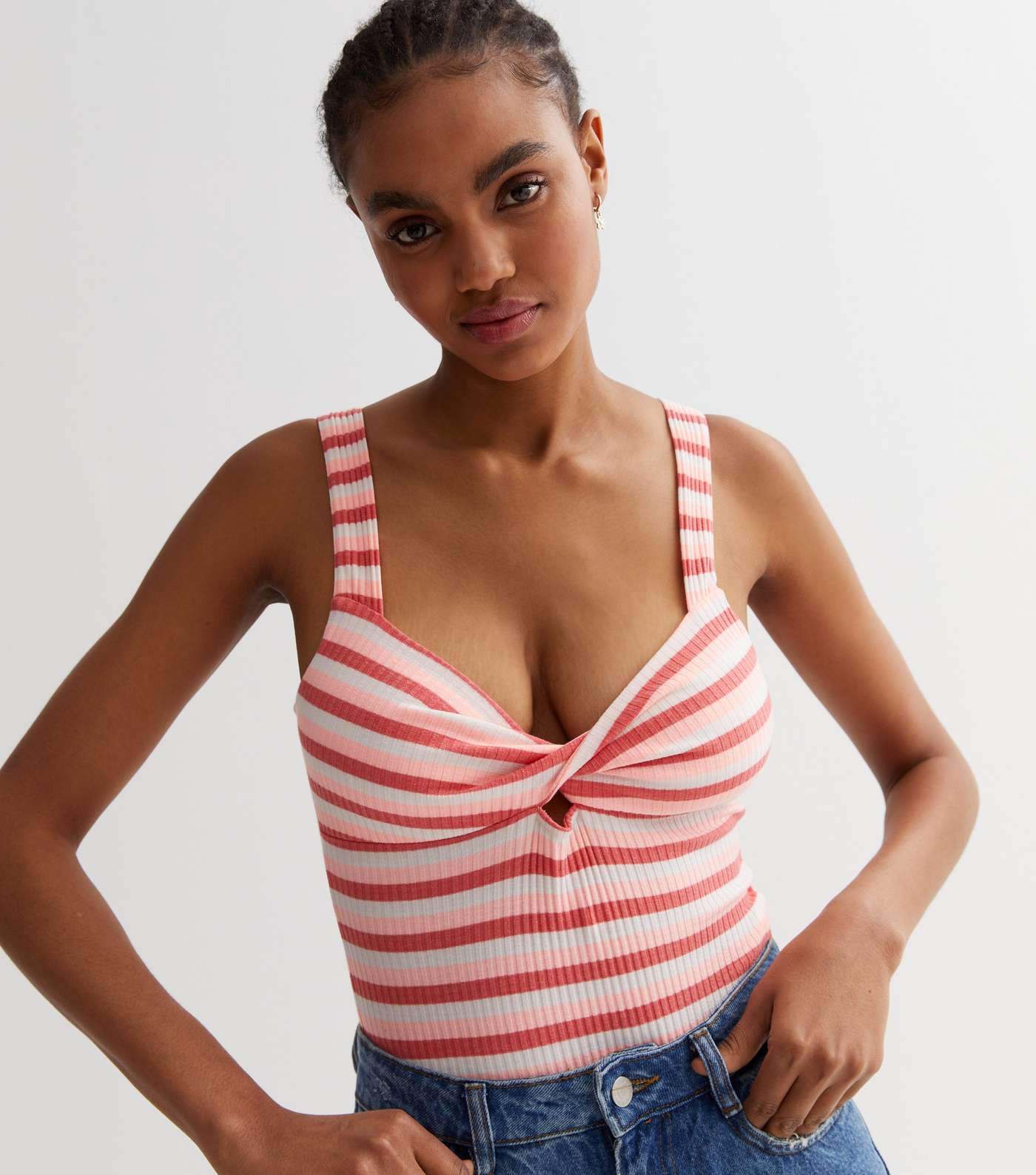 Pink Stripe Twist Front Bodysuit Image 3