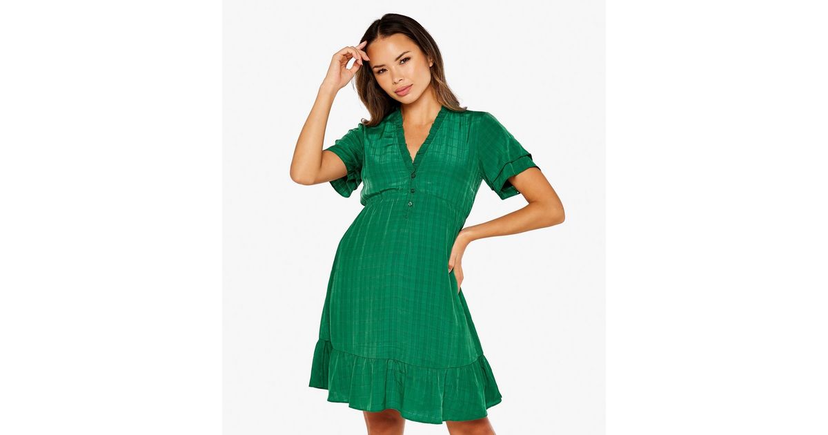 Apricot Green Check Short Sleeve Mini Dress New Look