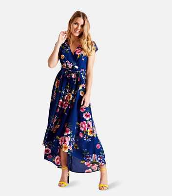 Mela Navy Floral Short Sleeve Midi Wrap Dress