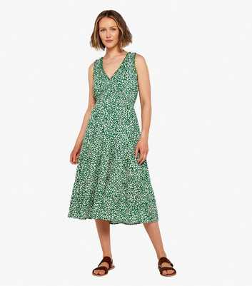 Apricot Green Ditsy Floral Frill V Neck Tiered Midi Dress
