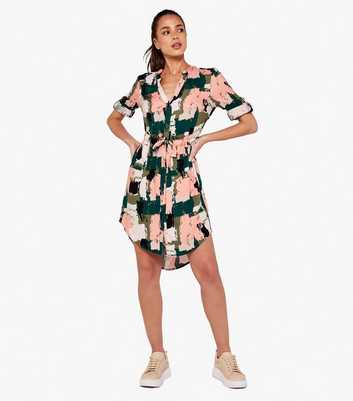 Apricot Green Brushstroke Drawstring Mini Shirt Dress