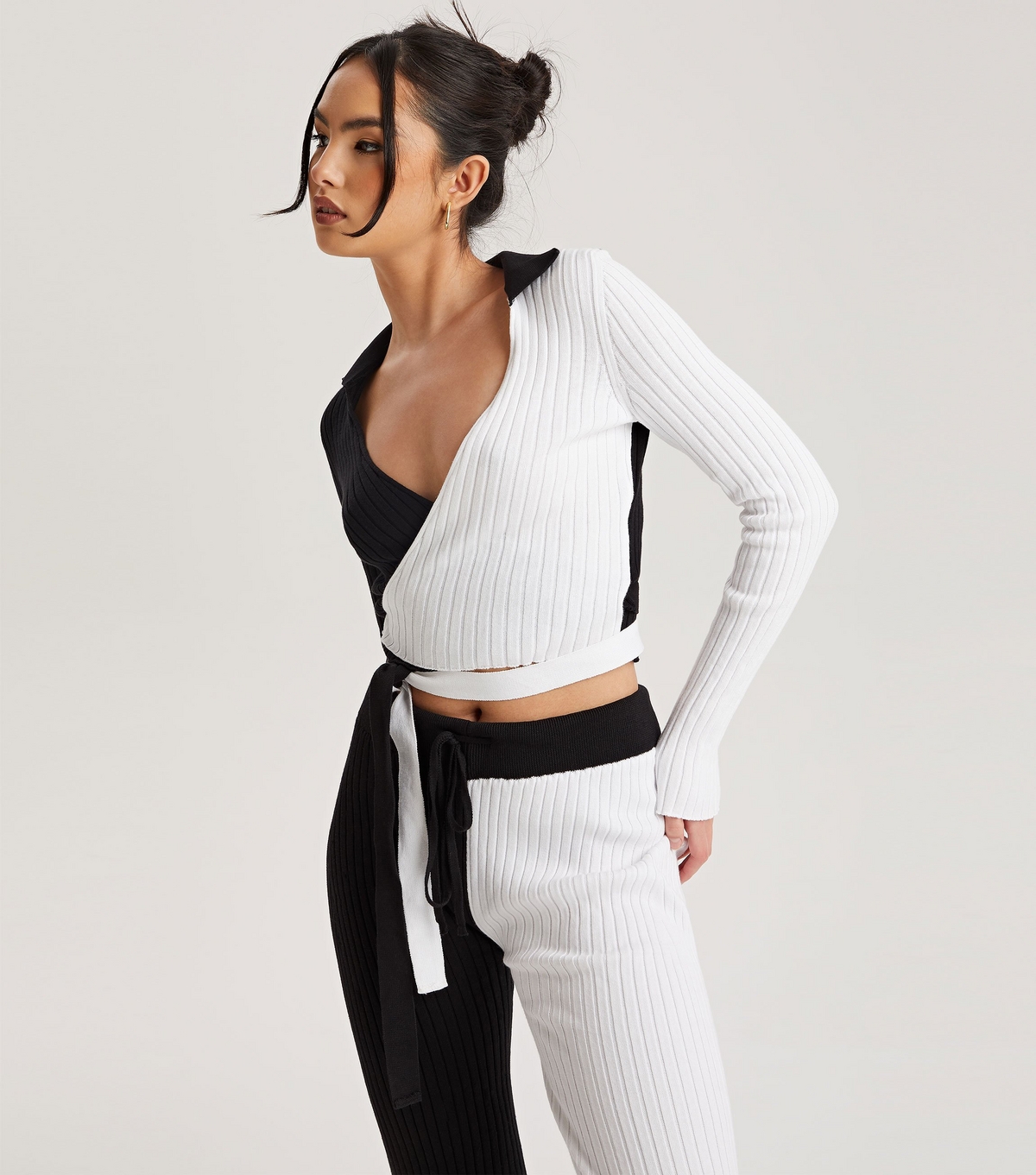 Women's Black Colour Block Ribbed Wrap Cardigan Urban Bliss New Look