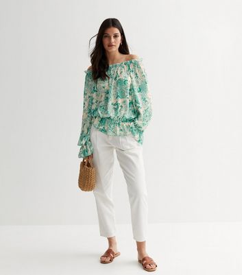 Blue floral discount bardot frill blouse