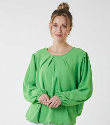 Blue Vanilla Green Pleated Puff Sleeve Elasticated Blouse