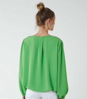 Blue Vanilla Green Pleated Puff Sleeve Elasticated Blouse | New Look