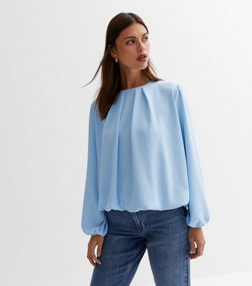 Blue Vanilla Pale Blue Pleated Puff Sleeve Elasticated Blouse