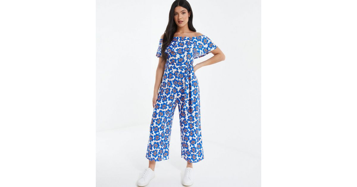 Bardot Jumpsuit Quiz Dresses And Jumpsuits QUIZ Blue Floral Bardot