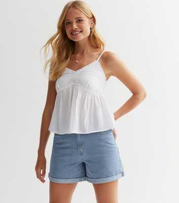 ONLY Pale Blue Denim High Waisted Mom Shorts