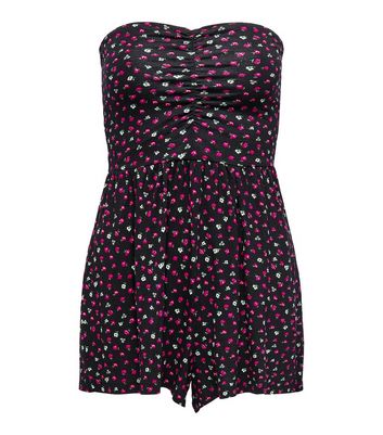ONLY Black Floral Bandeau Playsuit New Look