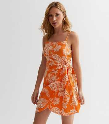 ONLY Orange Paisley Wrap Mini Dress