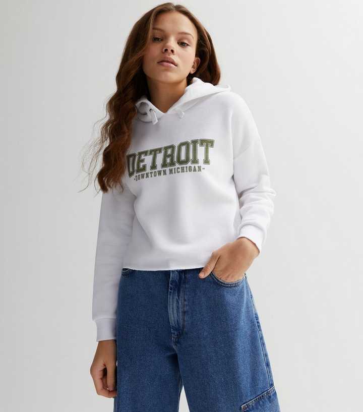 Girls White Detroit Logo Hoodie