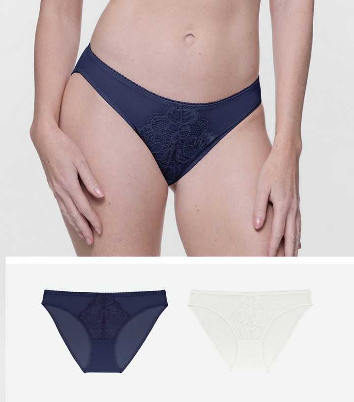 2-pack lace thong briefs - Navy blue/White - Ladies