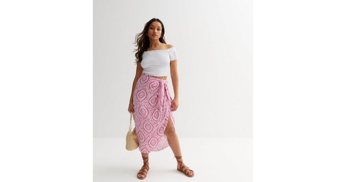 Petite Pink Paisley Sarong Midi Skirt New Look