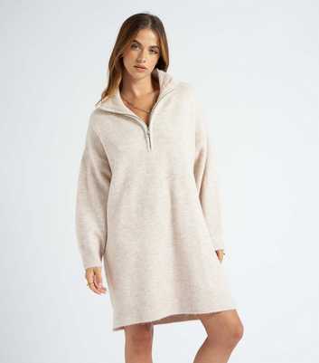 Urban Bliss Cream Knit Zip Neck Oversized Mini Dress