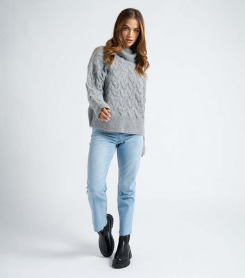 Urban Bliss Grey Cable Knit Roll Neck Jumper New Look