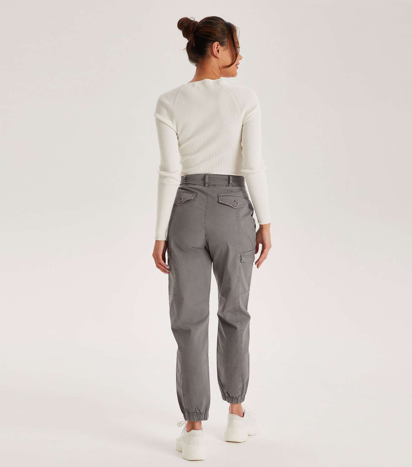 Urban Bliss Pale Grey Cuffed Cargo Trousers Image 4