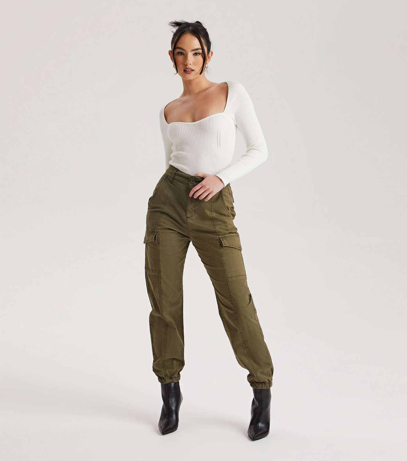 Urban Bliss Olive Cuffed Cargo Trousers Image 3