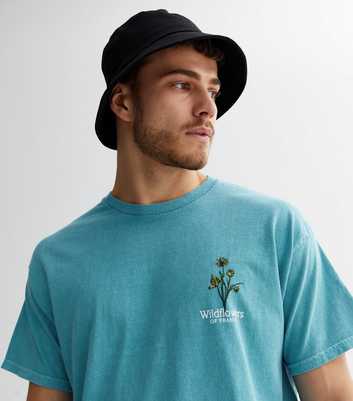 Teal Floral Wildflower Overdyed Logo Crew Neck T-Shirt