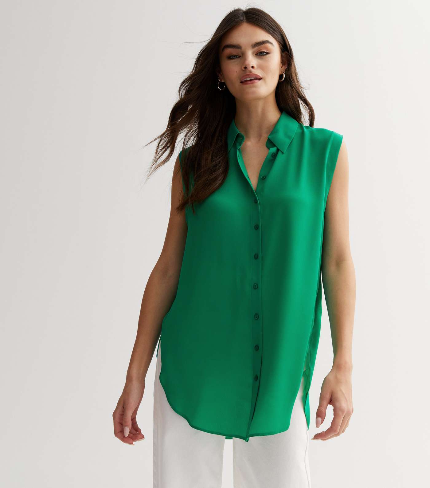 Green Sleeveless Oversized Shirt