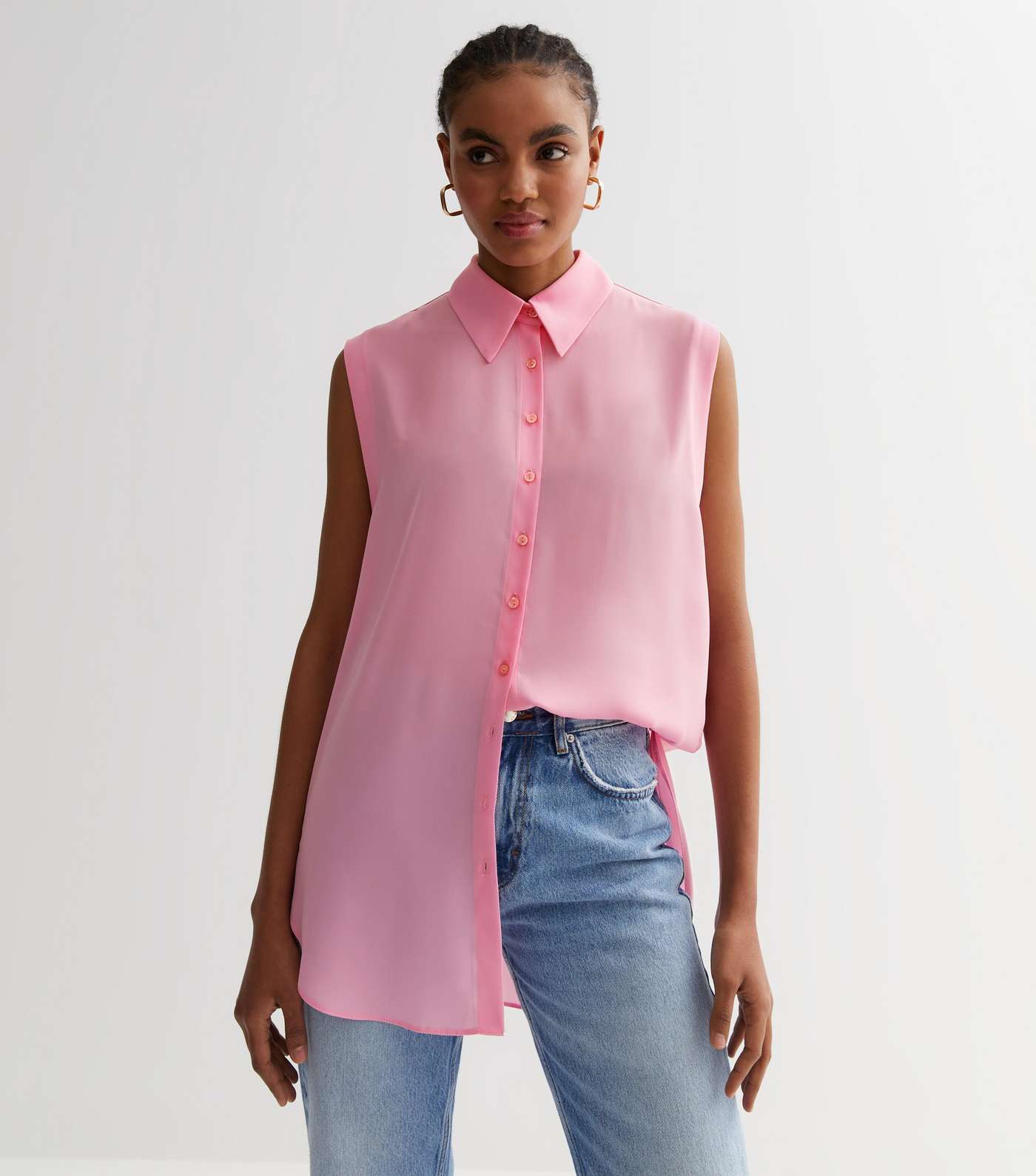 Pink Sleeveless Oversized Shirt