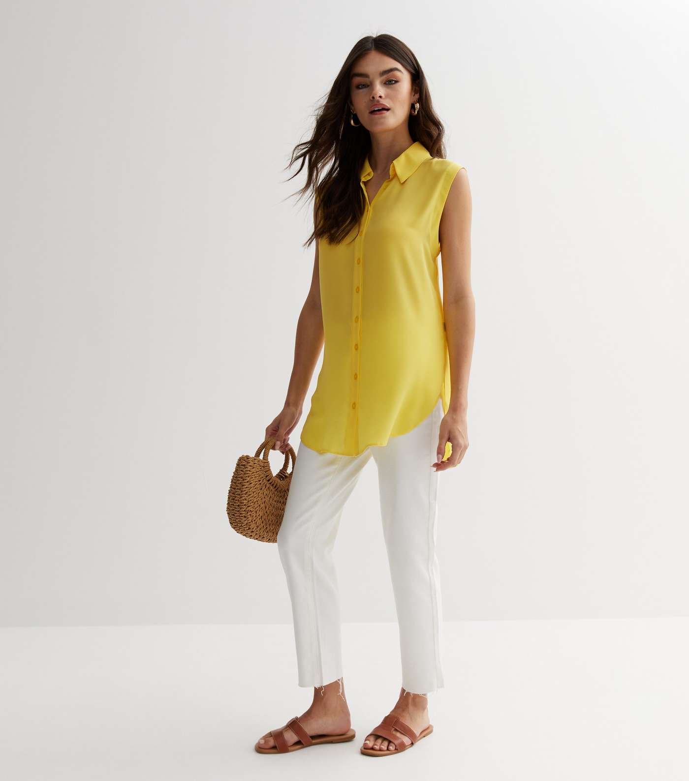 Yellow Sleeveless Oversized Shirt Image 3