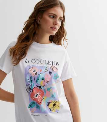 White La Couleur Floral Art Logo T-Shirt