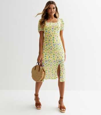 ONLY Yellow Floral Cut Out Midi Dress