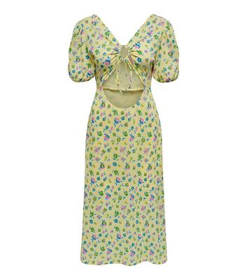ONLY Yellow Floral Cut Out Midi Dress New Look