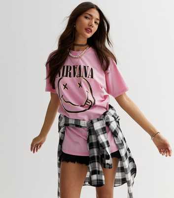 Pink Acid Wash Nirvana Logo T-Shirt