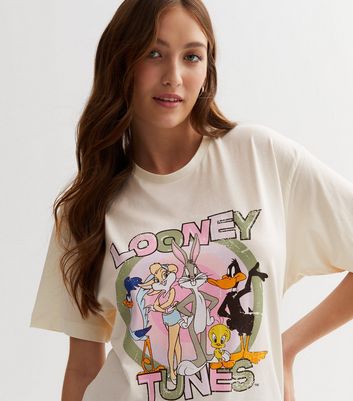 Cream Looney Tunes Cartoon Oversized Logo T-Shirt | New Look