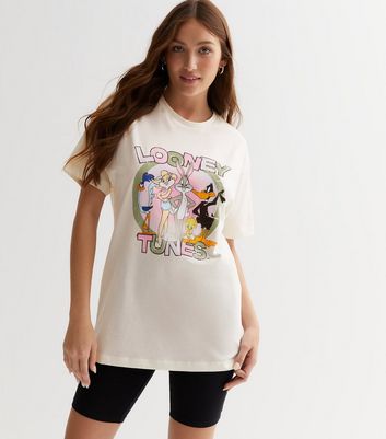 Cream Looney Tunes Cartoon Oversized Logo T-Shirt | New Look