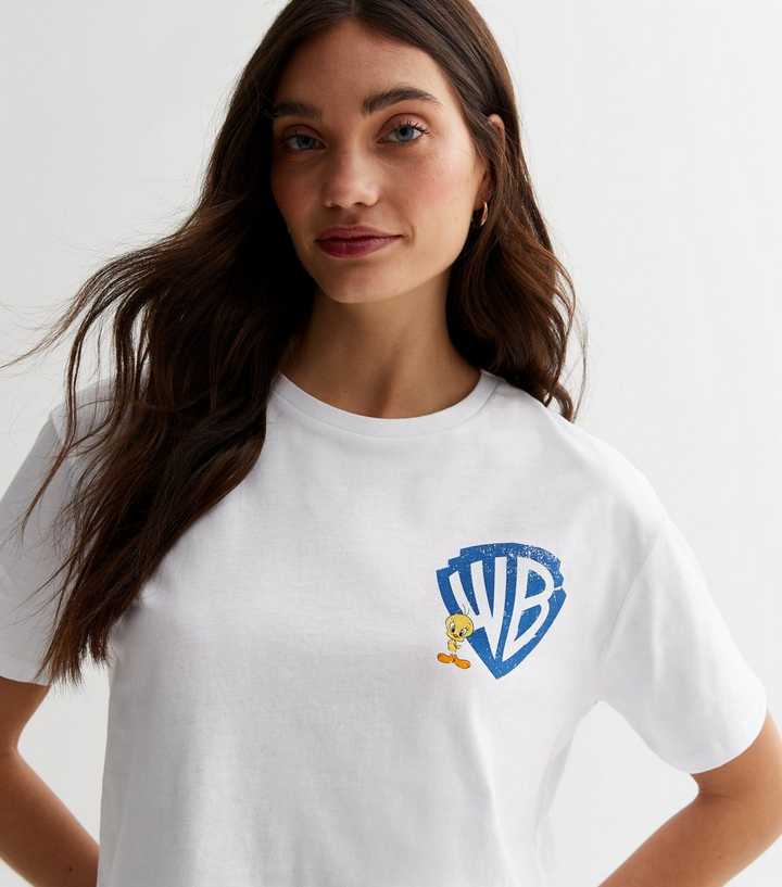 Gør det godt Give vand White Warner Bros Boxy Logo T-Shirt | New Look